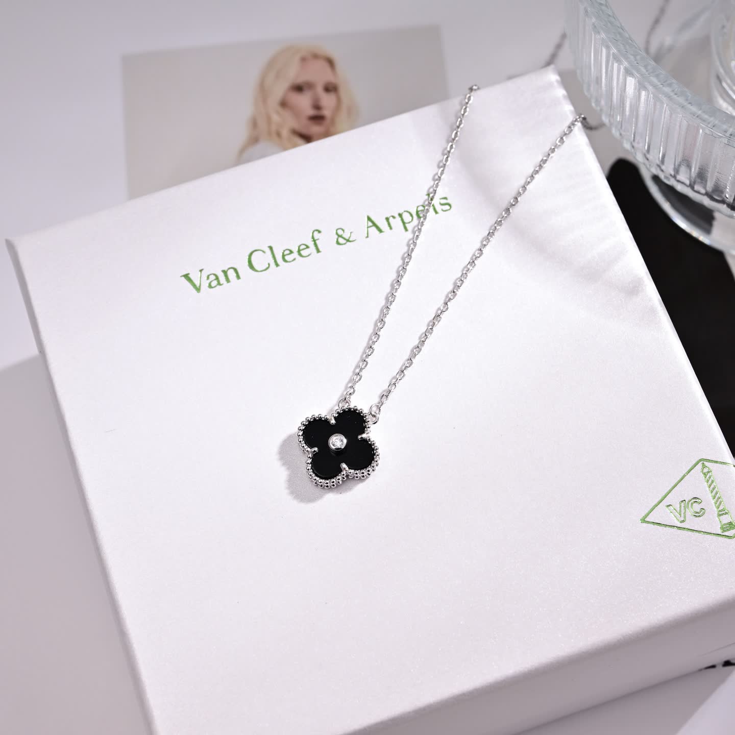 Van Cleef & Arpels Vintage Alhambra White Enamel Diamond Necklace